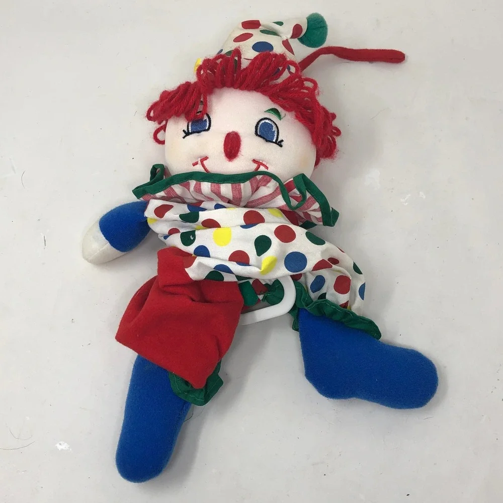 Vintage Kids II Plush Clown Musical Crib Pull Primary Colors Doll Polka Dot 1996